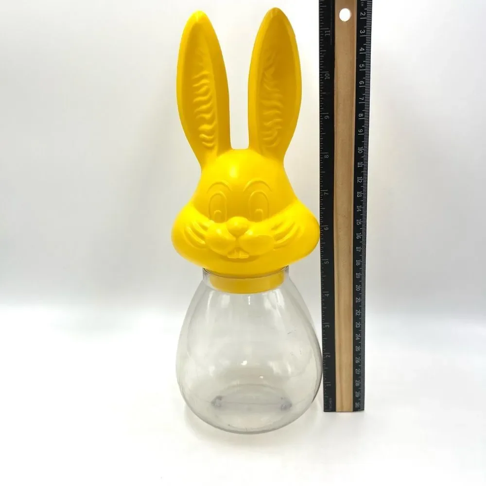 Vintage 70s Bromar Yellow Clear Easter‎ Bunny Blow Mold Candy Holder Piggy Bank